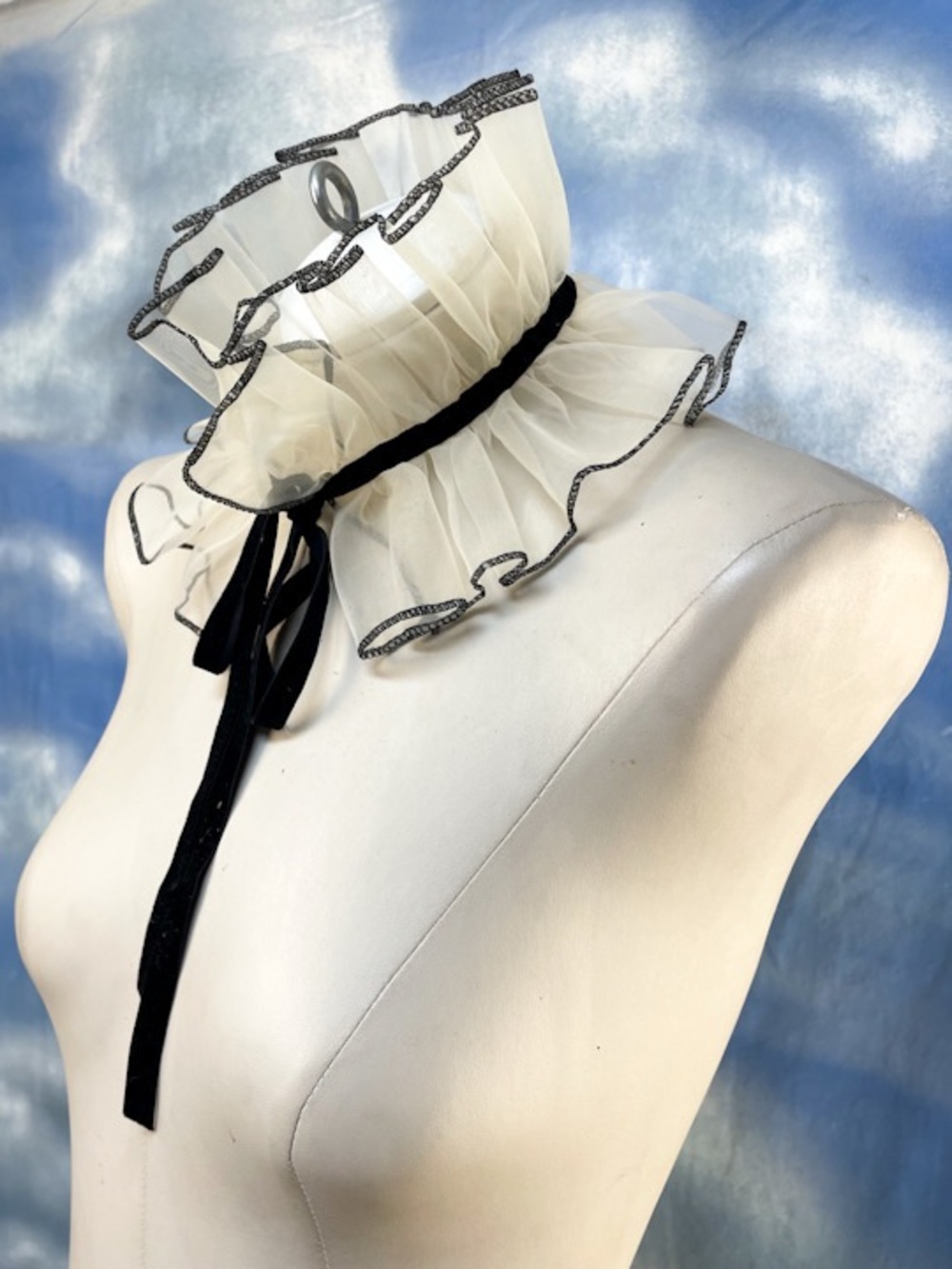 Ivory and Black Pierrot Ruff/Elizabethan Ruffle Collar